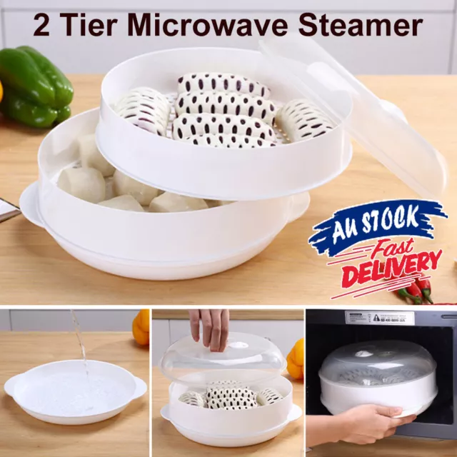 Cooking Microwave Steamer Double Vegetable 2 Tier Layer Kitchen Appliances  Meals