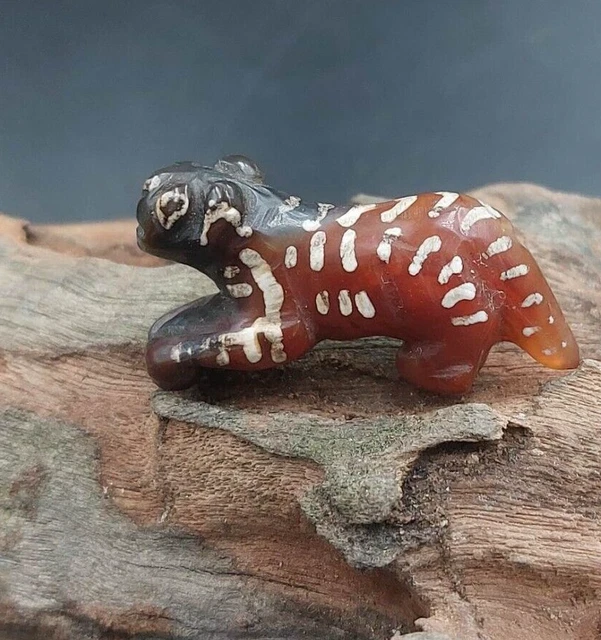 Ancient Patina  Attractive Etched Carnelian tiger pyu Amulet Pattern Bead 古老小珠