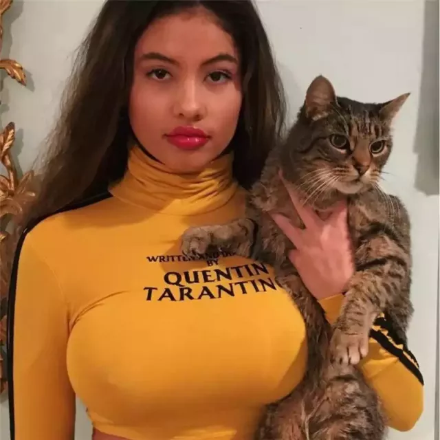 Top a maniche lunghe scritto e diretto da Quentin Tarantino, giallo, venditore Regno Unito, nuovo con etichette
