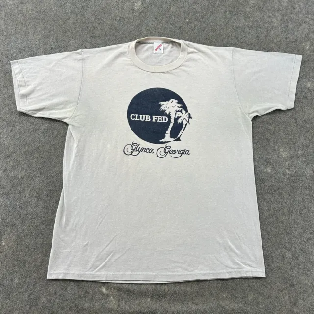VINTAGE Georgia Shirt Mens XL White Graphic Palm Tree Resort Glynco Club Fed 90s