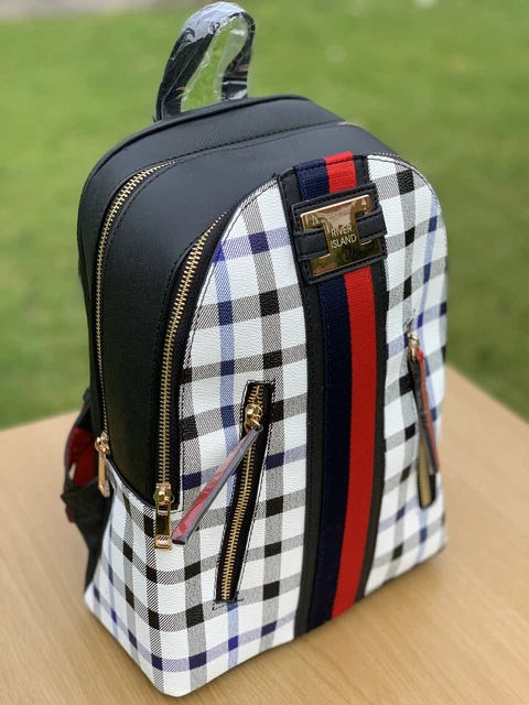 RIVER ISLAND BACKPACK Black White Tartan Monogram Bag Rucksack New With Tags 21.95 PicClick UK