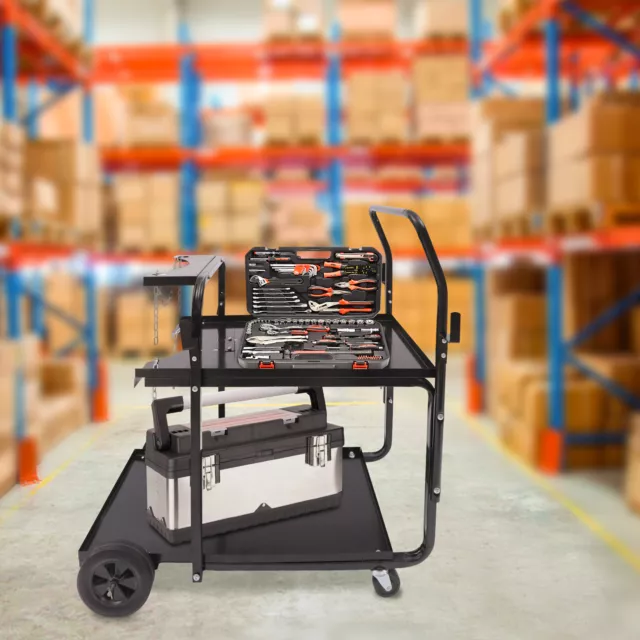 2-Tier Rolling Welding Cart Plasma Cutter Machine Heavy Duty with Tank Storage