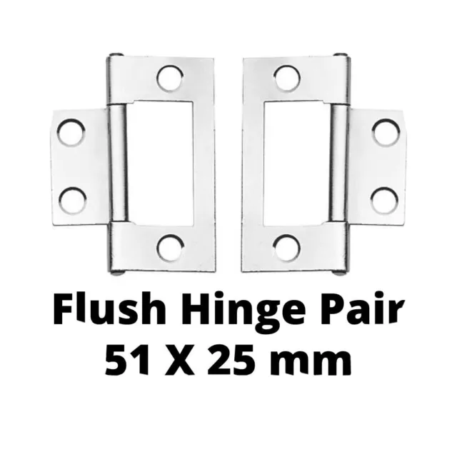 50mm 2" in Flush Hinges Pair, 2pc. Steel Polished Chrome 51mm x 25mm