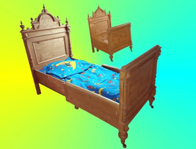 Kinderbett Jugendbett ausziehbar 105 cm bis 190 cm seltene Rarität VINTAGE Antik