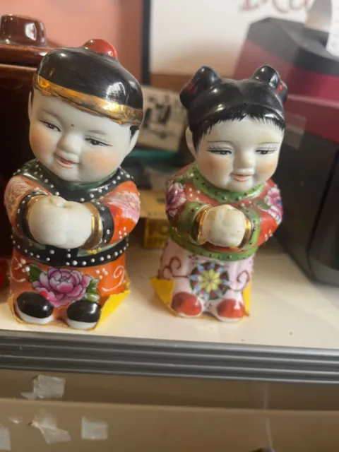 RARE Golden Boy and Jade Girl Chinese porcelain Lucky Children without Gold Coin