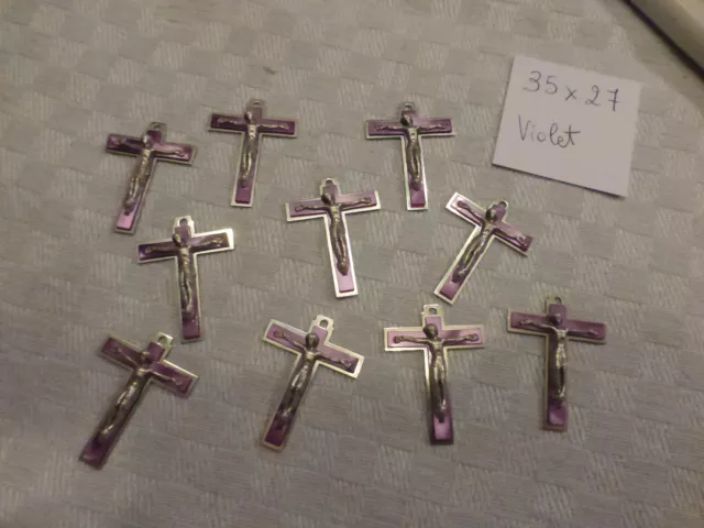 Lot de 10  Ancienne  croix métal + couleur Nacre VIOLET fab France 1960
