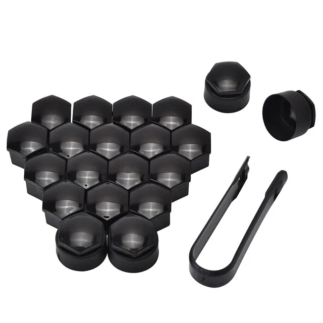 Abs Plastic Removal Tool 17mm Gloss Black Alloy Wheel Nut Bolt Covers Cap Universal Set For Any Car