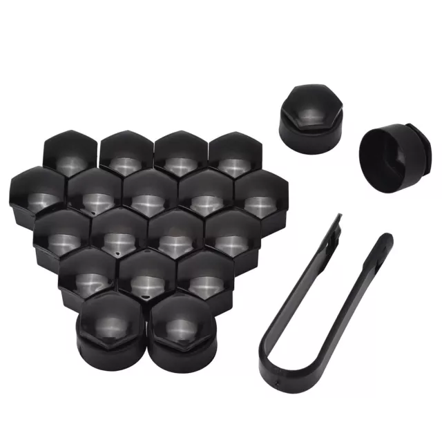 17mm Smooth Black Alloy Wheel Nut Bolt Covers Caps Universal Set For Any Car