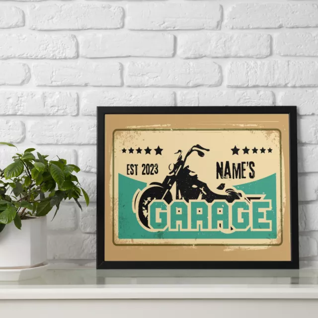 Personalised Garage - Motor Bike - A4 Metal Sign Print- Frame Options Available