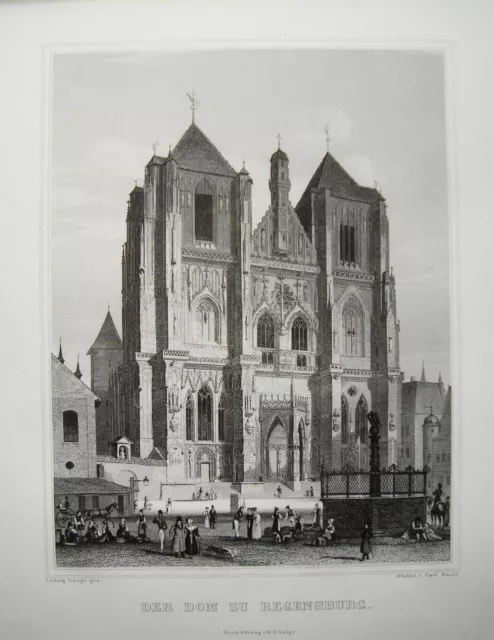 Nürnberg Dom  Bayern echter alter wunderschöner großer Stahlstich 1842