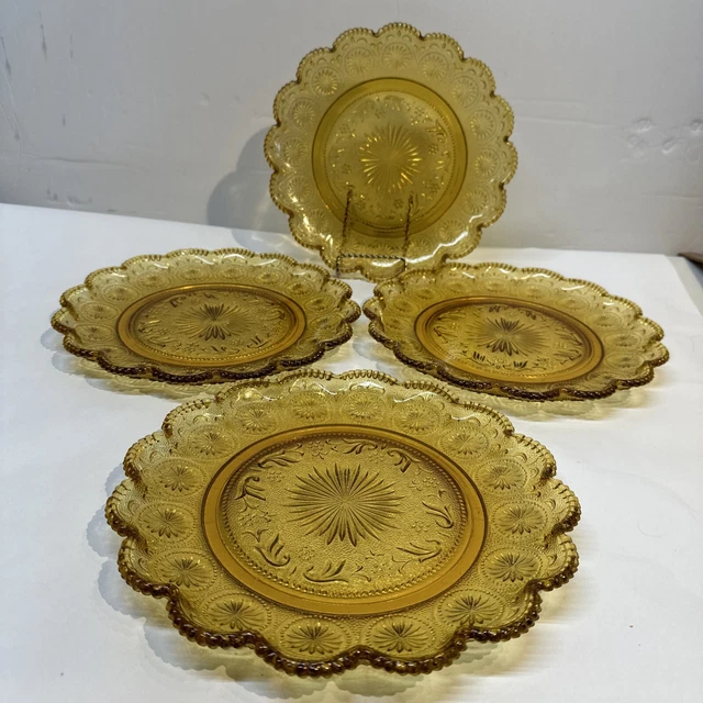 4 Vintage Amber Brockway Glass American Concord 10" Dinner Plate USA