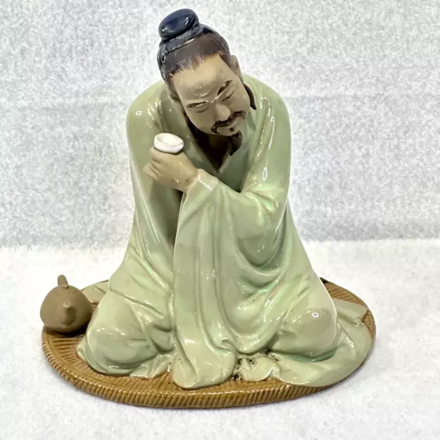 Chinese Tea Figurine Like Hakata Urasaki clay Antique Vintage Elder Tea Painted