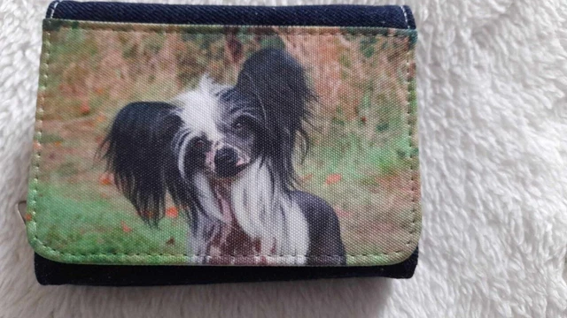 Chinese Crested Dog Print Denim Zip Up Purse Wallet Brand New
