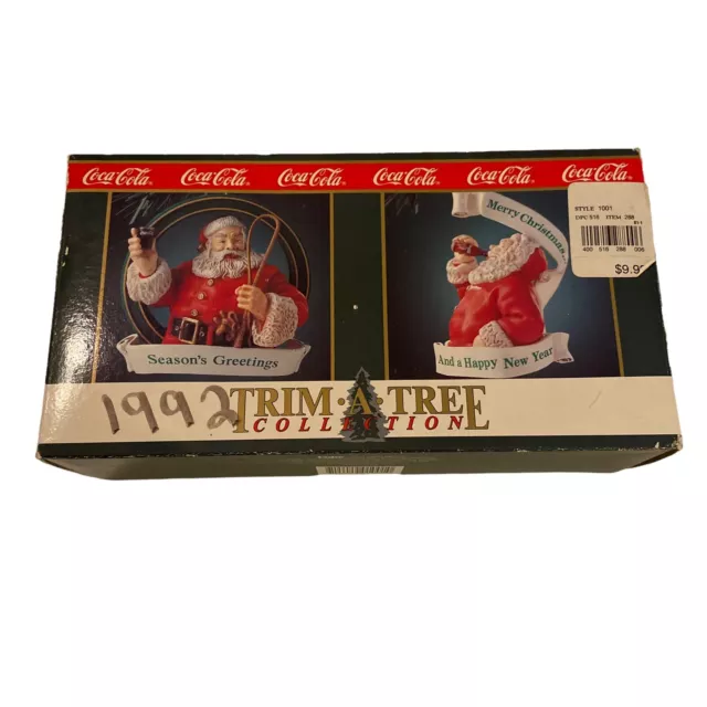 Coca-Cola Trim-A-Tree Christmas Ornaments 1992 Set of 2 In Original Box Coke