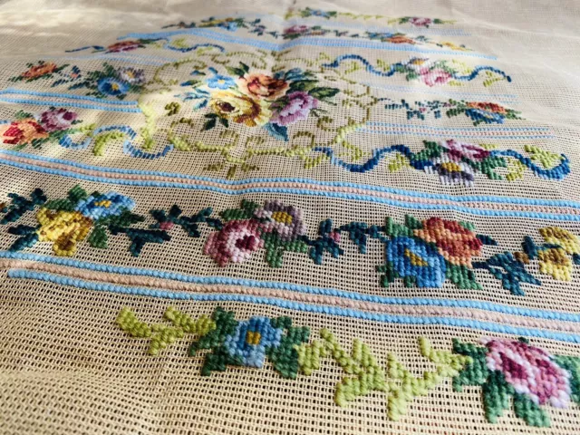 VTG large size Needlepoint Hand Made Tapestry Floral