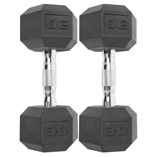 30 Lb Dumbbell Set Pair of Rubber Coated Hex Dumbbell Hand Weight Set Total 60LB