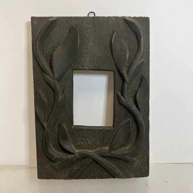 Primitive Folk Art Pine Carved Vines Picture Frame Original Green Paint