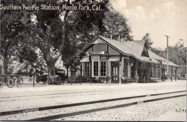 Postcard Southern Pacific Railroad Station in Menlo Park, California