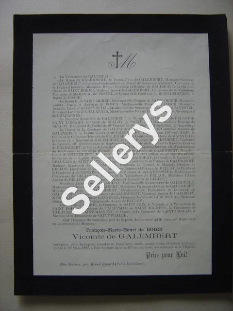 Faire-part De Décès Ancien – Clappier, Vicomte De Venel, Oraison 1864 – Document Historique
