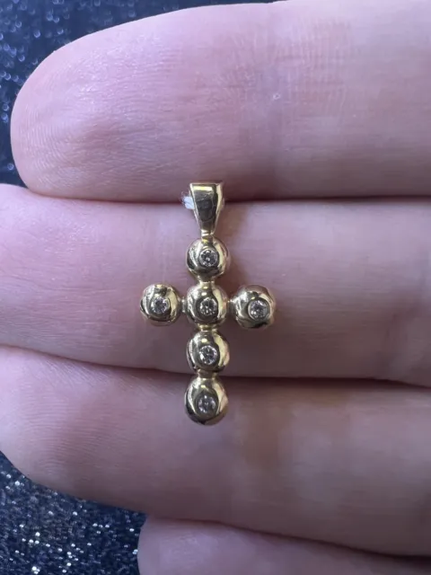 14K Yellow Gold diamond Cross Pendant