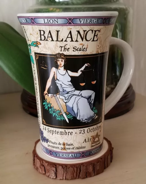 Grand Mug Verre Horoscope Signe astrologique BALANCE (15cm) Collector Années 90