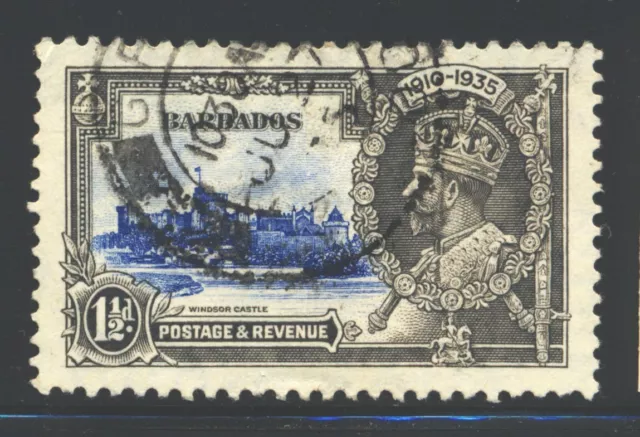 BARBADOS 187 SG242 Used 1935 1&1/2p KGV Silver Jubilee Issue CV$9