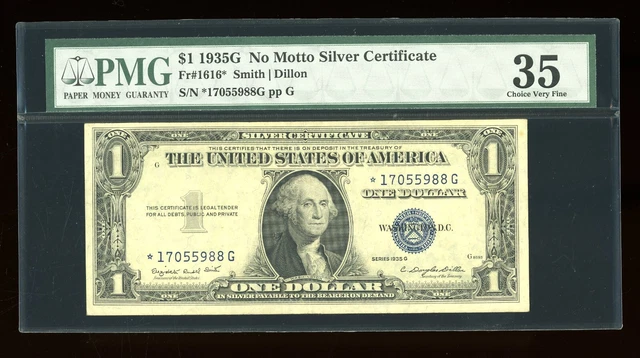 DBR $1 1935-G Silver STAR Fr. 1616* No Motto PMG 35 Serial *17055988G