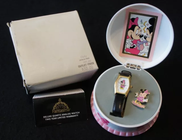 Reloj y Juego de Pasteles de Cumpleaños Fantasma Minnie Mouse ROSA Disney Vintage ¡BONITO!