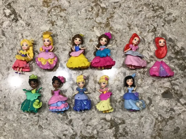 Disney Princess Little Kingdom Polly Pocket Snap Ins Lot of 10 in outfits & more