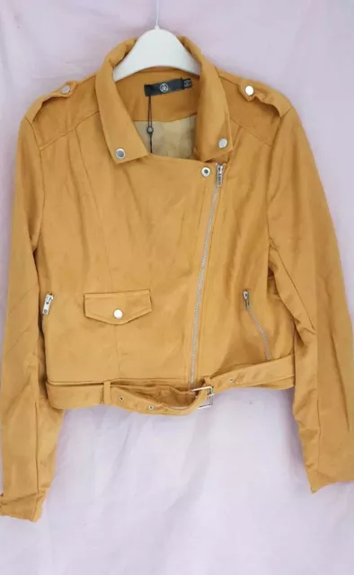 Missguided Zazula Faux Suede Biker Jacket Mustard UK 14 LN007 DD 21