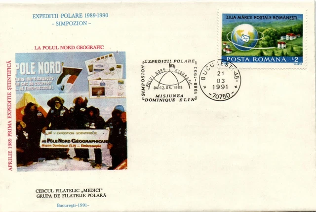 Romania Arctic pr.c. Expedition Polar 1989-1990 sp.cancel Bucuresti 21.03.1991