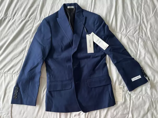 Calvin Klein  Boys Solid Color Modern Fit Sport Coat Blazer NWT Blue 8 regular