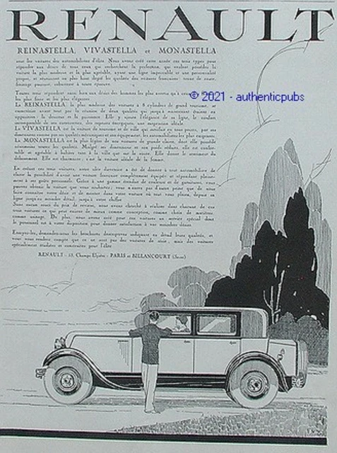 Renault Automobile Reinastella Vivastella 1928 Bonnard Ad Pub