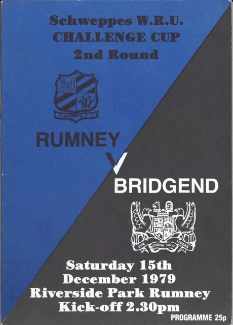 Rumney v Bridgend - Welsh cup - 2nd round 15 Dec 1979 Rumney RUGBY PROGRAMME