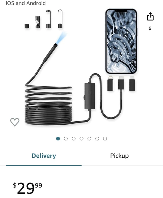 Endoscope For Smartphone With Light 1920p HD 10 Ft Cable Waterproof