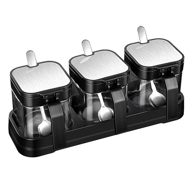 GLASS STORAGE JARS Spice Containers Set with Stainless Steel Lids and