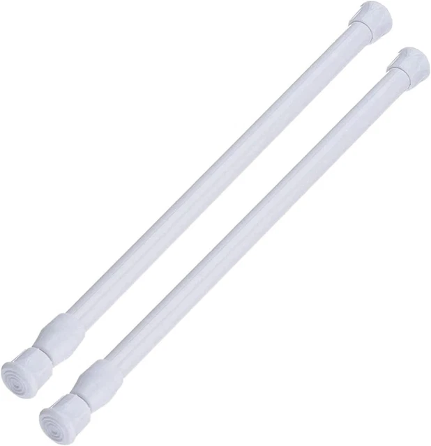 2Pcs White Tension Rod 16 to 28 Inch Expandable Spring Rods Small Curtain Spring