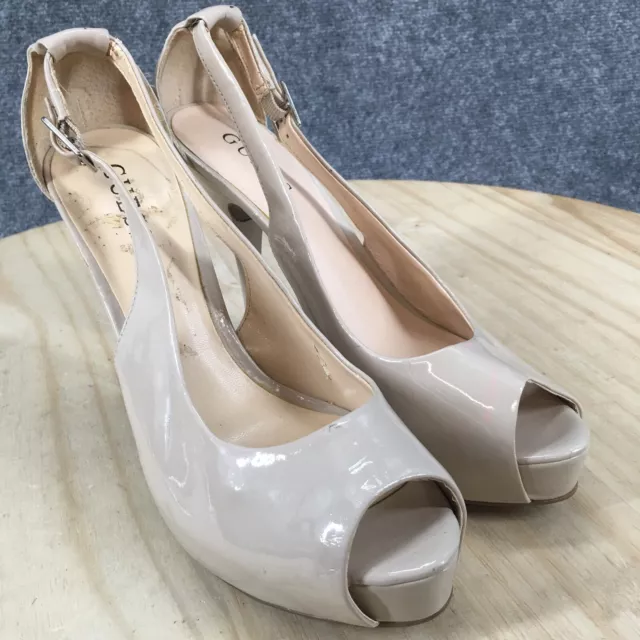 Guess Heels Womens 8.5M Hondo Casual Slingback Pumps Beige Faux Leather Stiletto 3