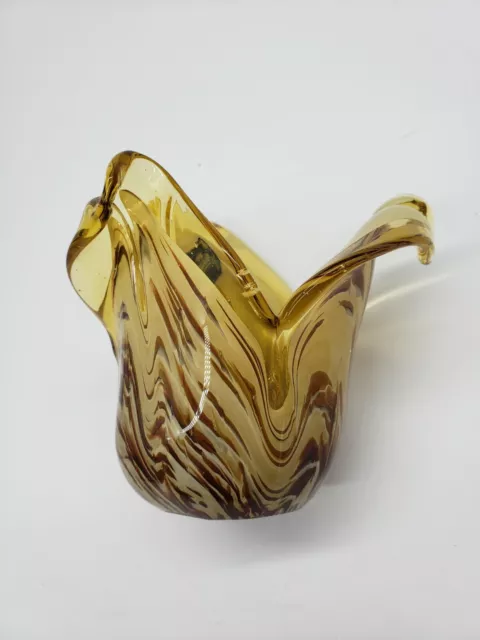Murano Style White Cristal Vase Candle Holder Amber Made Italy Tulip Art Glass