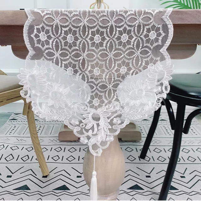 White Vintage Embroidered Flower Lace Table Runner Doily Wedding  Banquet Decor