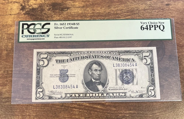 1934-B $5 Silver Fr. 1652 Vinson LA Block PCGS 64 PPQ