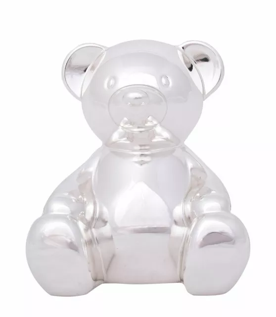 Silver Teddy Bear Money Box Baby Shower Christening Newborn Birthday Gift NEW