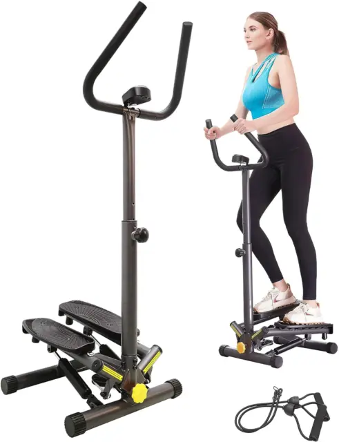 Máquina de Step Stepper Fitness con Manillar Altura Ajustable Pantalla LCD  y Pedales Antideslizantes para Gimnasio