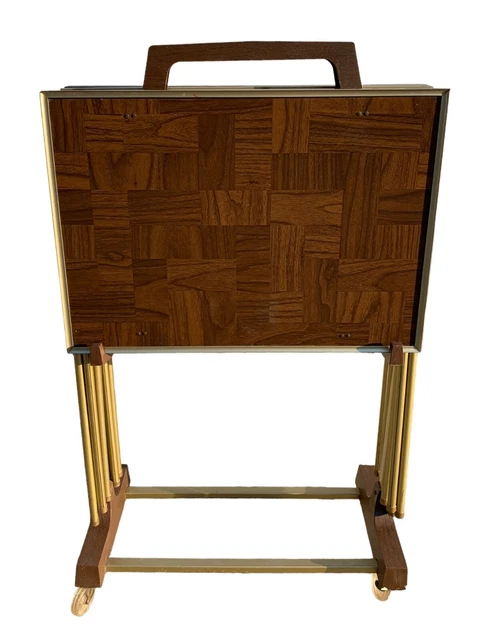 Vintage Mid Century TV Tray Tables with Stand Set of 4 LAVADA Vintage Mid Century TV Tray Tables with Stand Set of 4 LAVADA