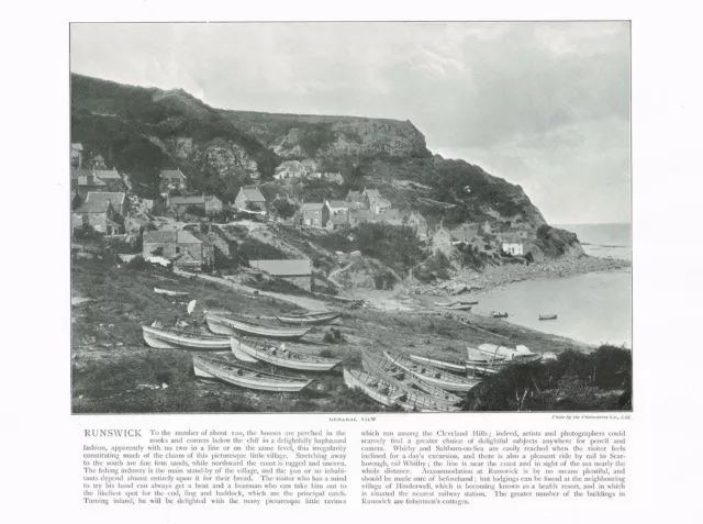 Runswick Bay Yorkshire Antique Picture Print Old Victorian 1900 ROC#184