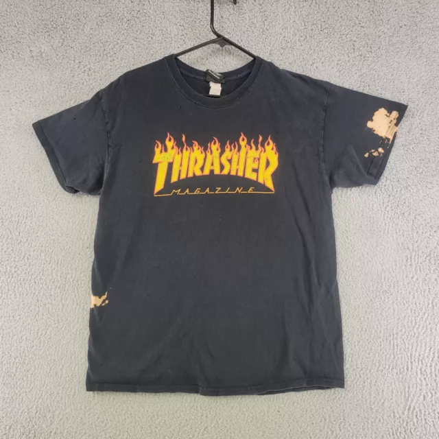 Thrasher Shirt Mens L Large Black Bleached Skateboarding T Shirt Short Sleeve