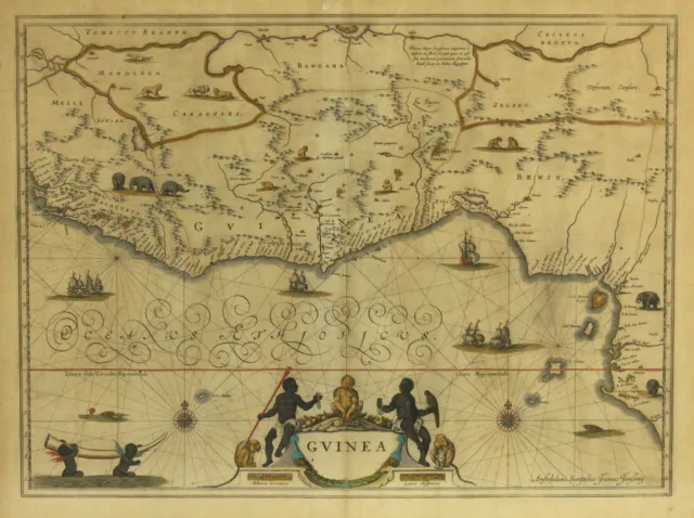 = JAN JANSSON (1588-1664) - c. 1640 Tinted Map of WEST AFRICA GUINEA