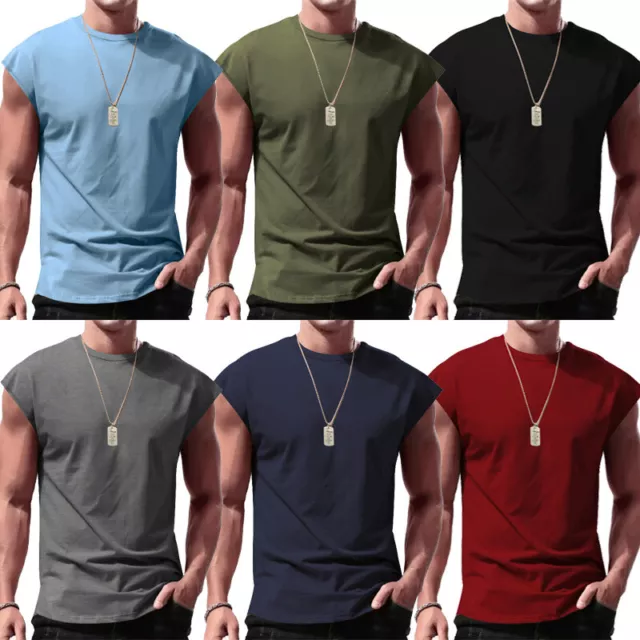 Men's Sleeveless T-Shirt Sports Muscle Tank Top Solid Blank Workout Summer Gym