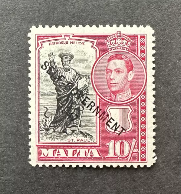 MALTA 1948 SC# 222 SG248 10sh ‘1947 Overprint’ Mint NH MNH OG UMM Well Centered