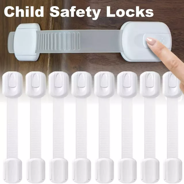 4X Child Kids Baby Safety Lock For Door Drawers Cupboard Cabinet Adhesive Pads